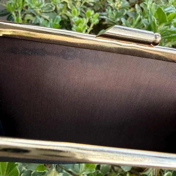 Luiza Black Textured Fabric Clutch with Gold Frame by Luiza - Picture 10 of 16